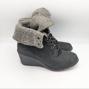 Timberland Earthkeepers Amston Roll-Top Wedge Black Leather Boots Women’s size 8